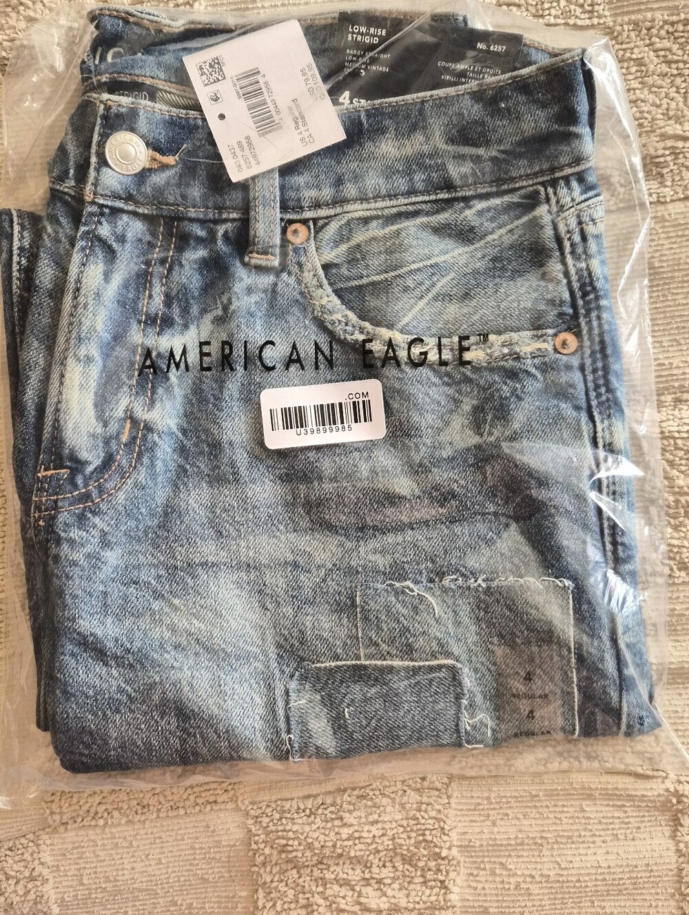 American Eagle Outfitters Low Rise Baggy Patchwork Straight Leg Jeans - Blue - Picture 3 of 4